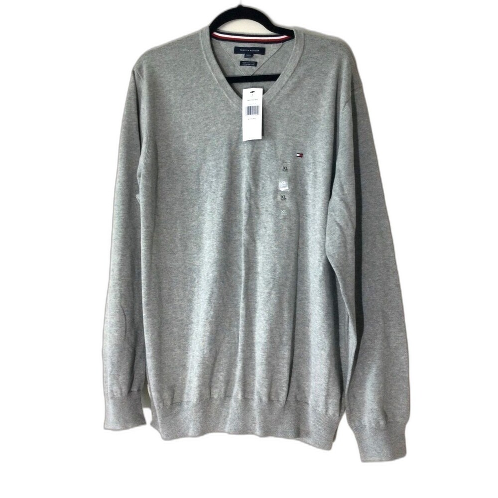 Tommy Hilfiger Sweater Men’s Size XL Gray Premium Cotton Lightweight V-Neck